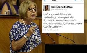 La madrileña que dirige la educación andaluza se jacta de que en Castilla-León había "cero" analfabetos y Andalucía estaba llena