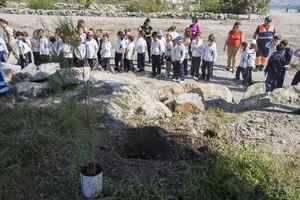 Alumnos del Portocarrero de Roquetas plantan una docena de tarayes por el Día del Árbol