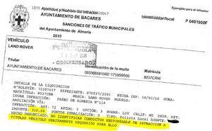 El Ayuntamiento de Bacares paga casi 900 euros en multas del alcalde por aparcar de forma indebida en la capital