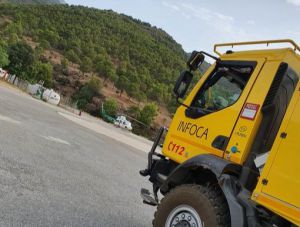 Medios aéreos y terrestres en un incendio forestal en Sorbas