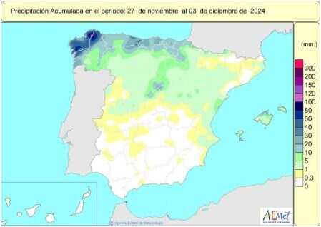 Lluvias acumuladas en octubre un 18% por encima de lo normal