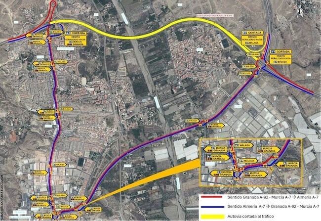 Cortes de tráfico en la A-7 por obras en el enlace de Viator