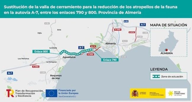 Adjudicadas obras por 493.480 euros para mejorar la seguridad de fauna en la A-7 en Almería