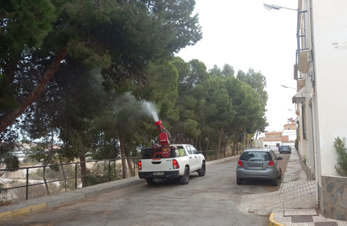 Ayuntamiento de Adra realiza labores de fumigación para prevenir la oruga procesionaria en colegios y zonas urbanas