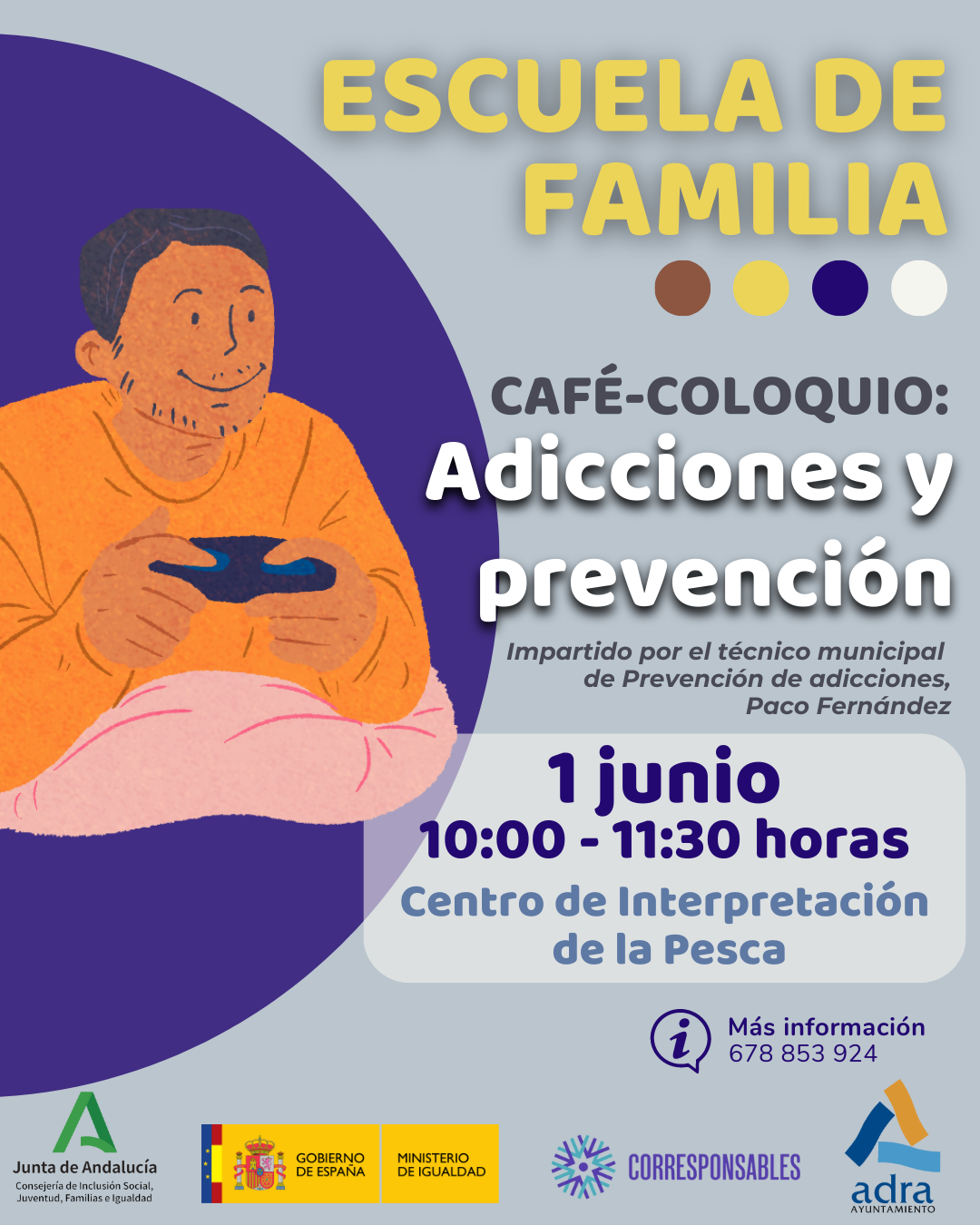 Adra celebra el 1 de junio el café-coloquio ‘Adicciones y prevención’ de la Escuela de Familia