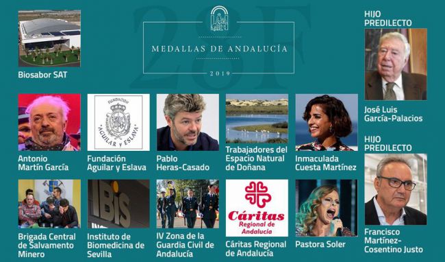 El BOJA publica las distinciones de Hijo Predilecto y las Medallas de Andalucía 2019