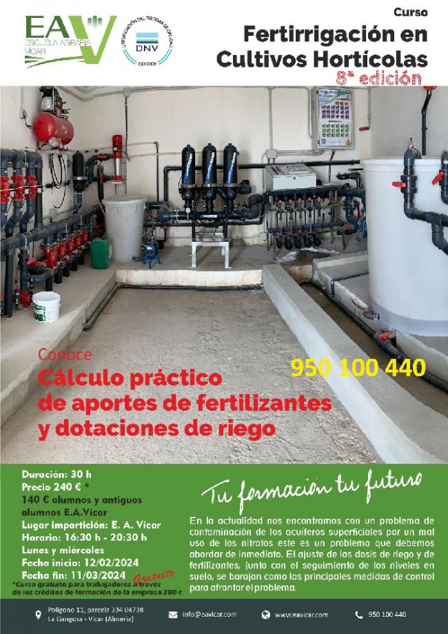 La Escuela Agraria De Vícar Programa un Curso De Fertirrigación