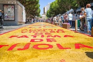 Alfombra de serrín en el Paseo de Almería por la Virgen de Fátima