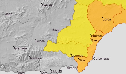 Aviso naranja por lluvias y tormentas en el Levante almeriense hasta medianoche