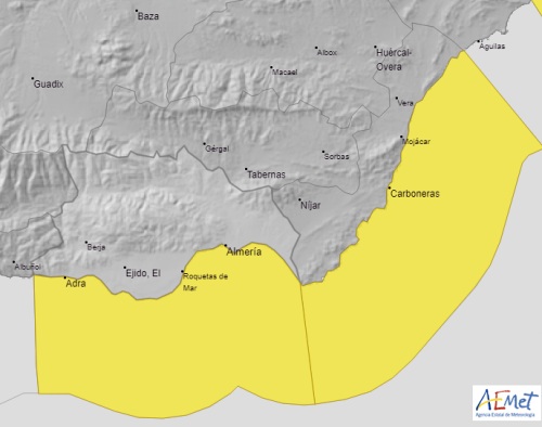 Aviso amarillo por oleaje en Almeria este jueves