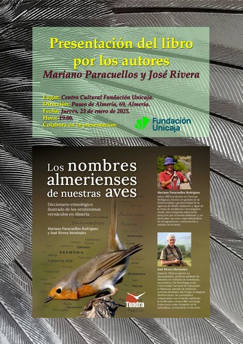 Presentación del libro sobre aves almerienses el 23 de enero