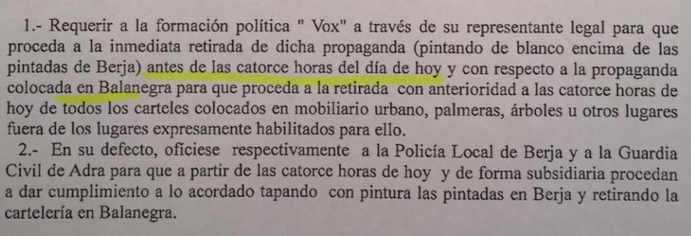 Vox se salta la Ley Electoral y el civismo en Berja y Balanegra