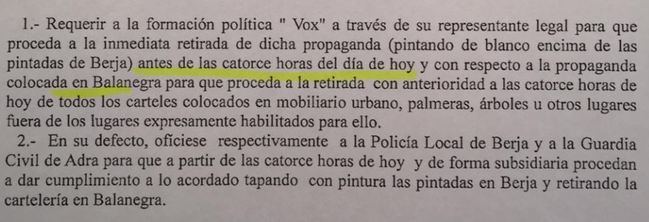 Vox se salta la Ley Electoral y el civismo en Berja y Balanegra