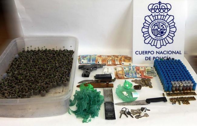 Tres detenidos con dos plantaciones de marihuana y un arma