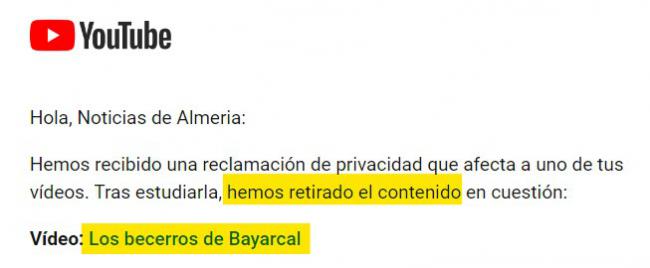 YouTube censura un vídeo de Noticias de Almería