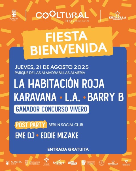 Cartel de la fiesta de bienvenida del Cooltural Fest 2025