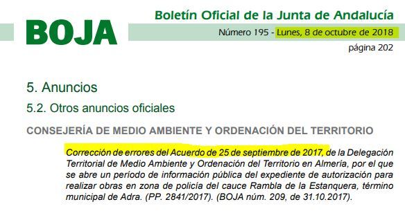 La Junta de Andalucía tarda un año en corregir un error en el BOJA