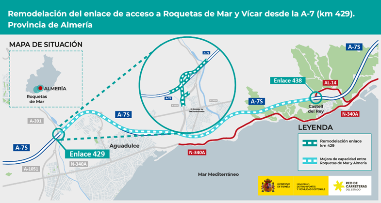 Mejoras en el enlace de la A-7 hacia Roquetas de Mar por 54 millones