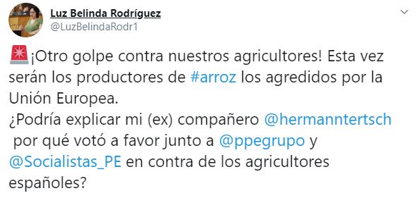 Luz Belinda crítica a su excompañero Tersch (Vox) por 'votar contra los agricultores españoles'