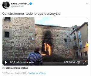 Rocio de Meer se hace trending topic por su tuit sobre el incendio de la iglesia de Plasencia