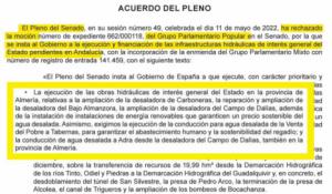 Los senadores de Espadas dijeron no a la lista de obras hidráulicas necesarias en Almería