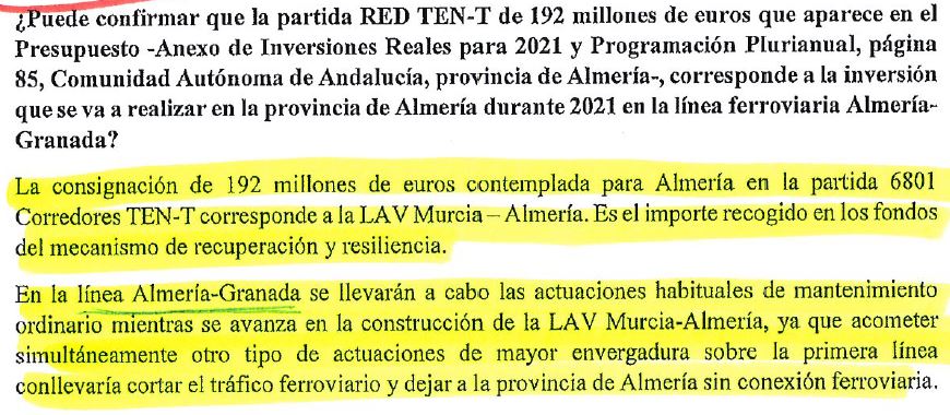 El Gobierno abandona la conexión de Alta Velocidad entre Almería y Granada