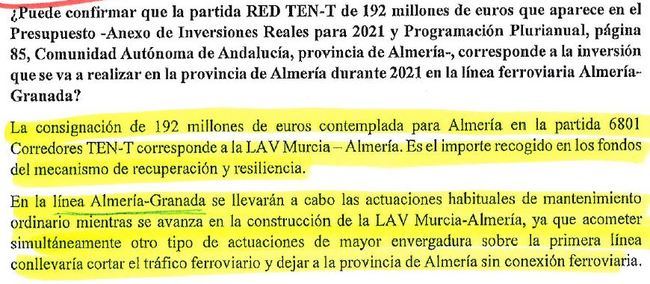 El Gobierno abandona la conexión de Alta Velocidad entre Almería y Granada