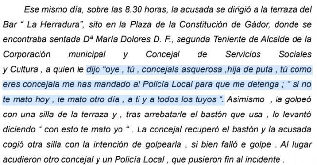 Condenada por atacar a una concejala y a una limpiadora en Gádor