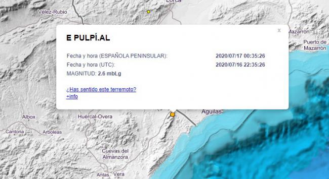 Terremoto en Pulpí de magnitud 2,6