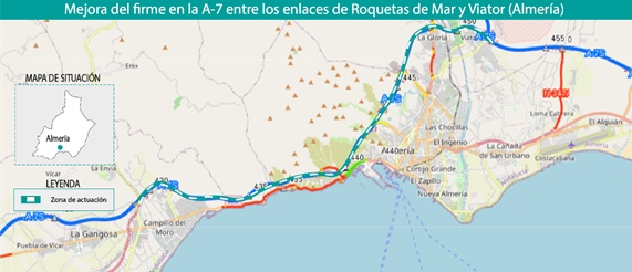 490.000 euros para la mejora del firme de la A-7 entre Roquetas y Viator